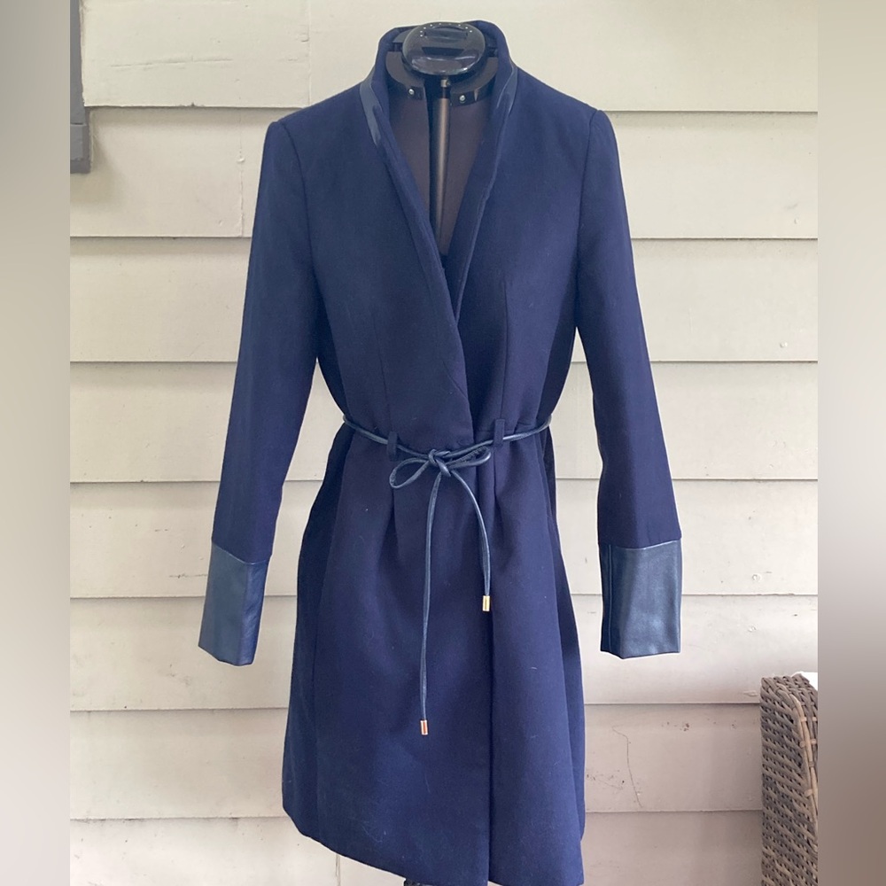 Molly Bracken Navy Blue Coat with Leather Accents